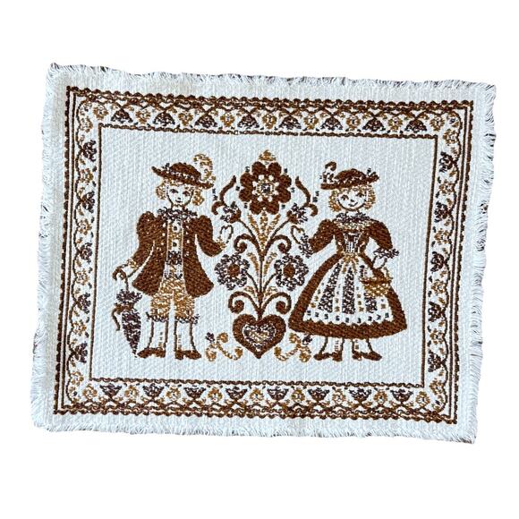 Vintage Folk Art Woven Textiles Wall Decor Table Setting Placemats Brown Beige 4 - Picture 5 of 5